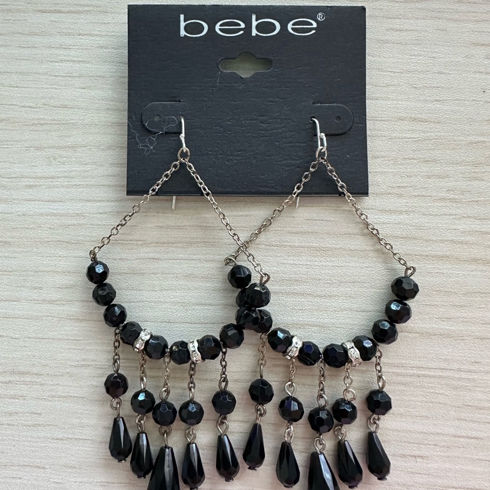 Bebe Black Crystal Drop Earrings